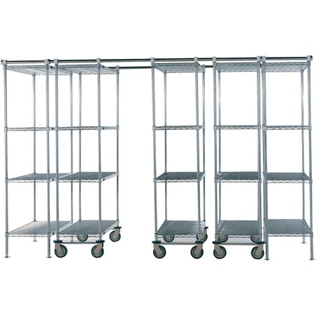 Nexel Space-Trac, 5 Unit, Chrome High Density Shelving, 36inW x 21inD x 88inH, 12ft Length 795984